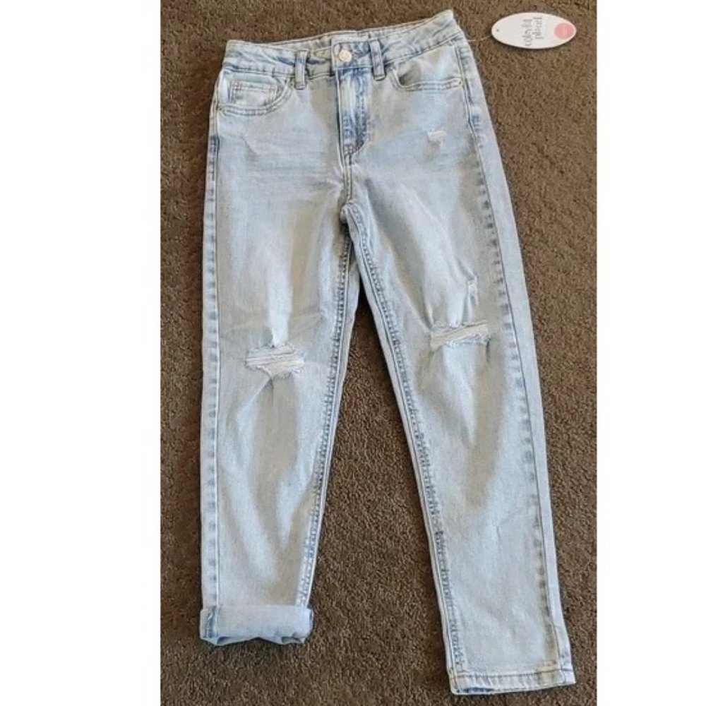 Girls Colorful Planet Light Wash  Mom Jeans Size 14  Double Roll Hem NWT
